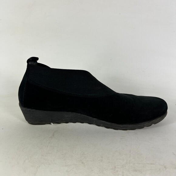 The Flexx Wedge Comfort Shoes Womens 8.5 Black Leather Slip-On Cross Band Preppy - Picture 3 of 10